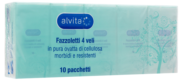 ALVITA FAZZOLETTI 4 VELI PURA OVATTA DI CELLULOSA 10 PACCHETTI - Farmapre