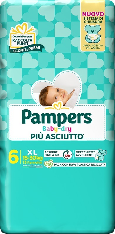 PAMPERS BABY DRY PANNOLINO DOWNCOUNT XL 13 PEZZI - Farmapre