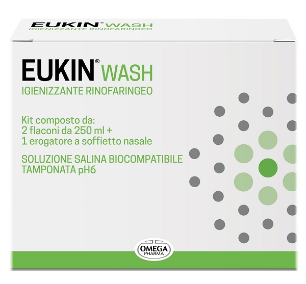 EUKIN WASH IGIENIZZANTE RINOFARINGEO KIT 2 FLACONI DA 250 ML + EROGATORE A SOFFIETTO NASALE - Farmapre