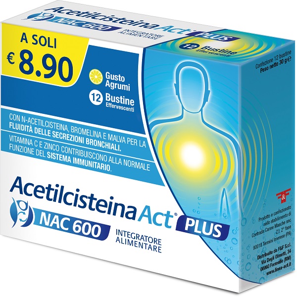 ACETILCISTEINA ACT PLUS NAC 600 12 BUSTINE EFFERVESCENTI AGRUMI - Farmapre