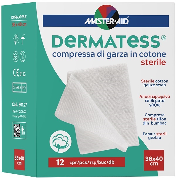 GARZA COMPRESSA DERMATESS IN COTONE 36X40CM 12 PEZZI - Farmapre