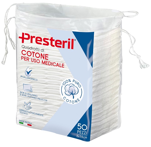 QUADROTTI COTONE IDROFILO PRESTERIL 8X7,5 CM 50 PEZZI - Farmapre