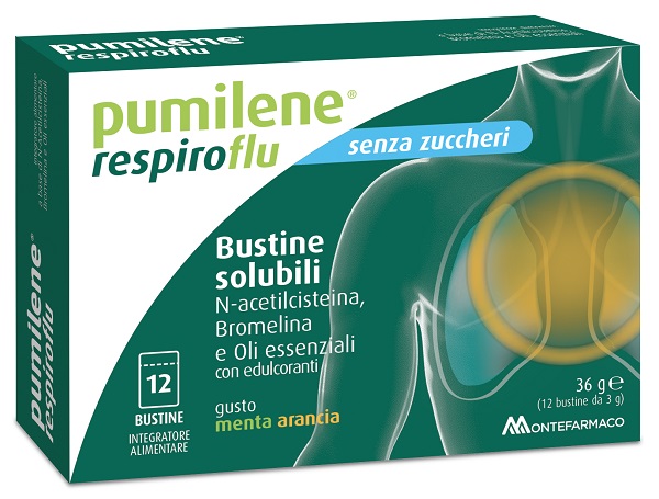 PUMILENE RESPIROFLU SENZA ZUCCHERO 12 BUSTINE GUSTO MENTA ARANCIA 36 G - Farmapre