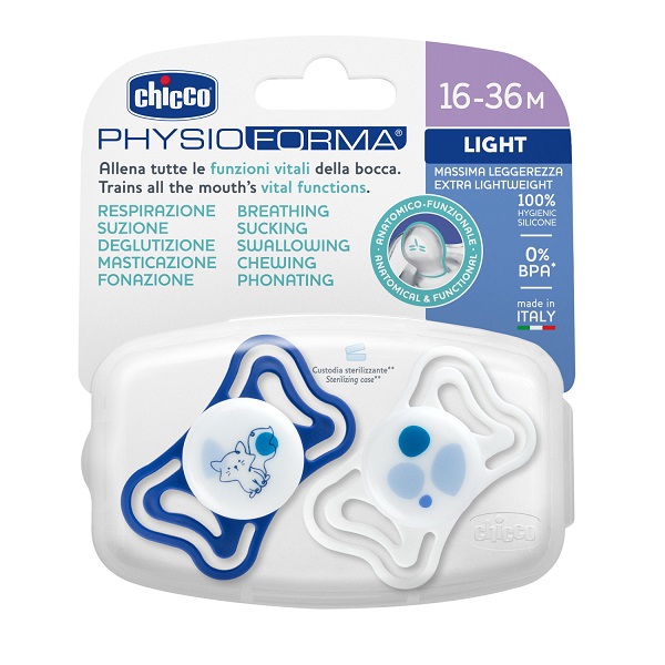 CHICCO SUCCHIETTO LIGHT BLU SILICONE 16-36M 2 PEZZI - Farmapre