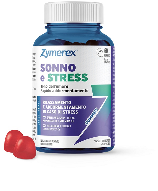 ZYMEREX GUMMIES SONNO E STRESS 60 GUMMIES GUSTO LAMPONE CON EDULCORANTI SENZA GLUTINE SENZA LATTOSIO - Farmapre